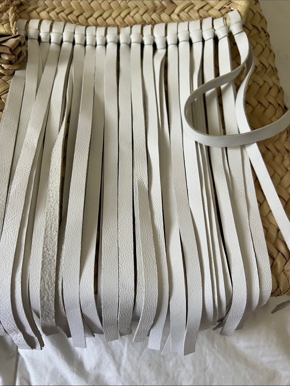 Market Basket NB000 Miami White Fringe Leather & Straw Tote - Picture 5 of 7